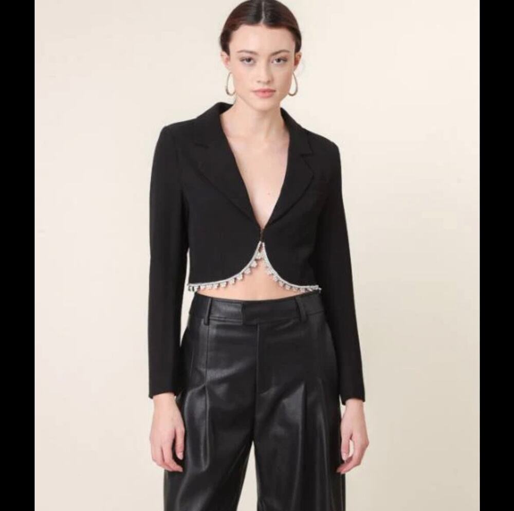 Line and dot Vaughn rhinestone black crop jacket size S